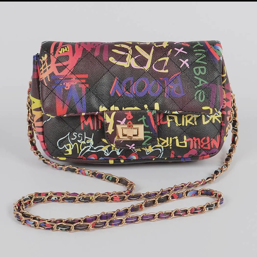 Chain Chic Graffiti Quilted Clutch.